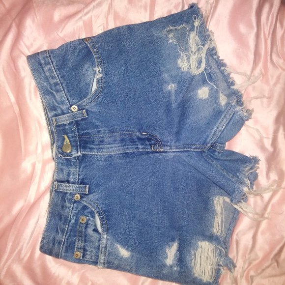 Medium Wash High Waisted Jean Shorts - Picture 1 of 4